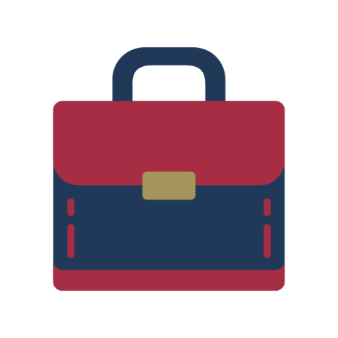 red, blue and gold briefcase